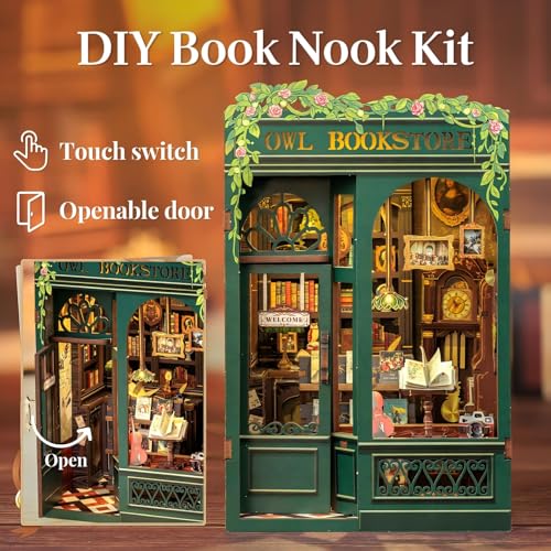 Fsolis طقم زاوية الكتب Fsolis، طقم منزل مصغر DIY، ديكور رفوف الكتب، ألغاز ثلاثية الأبعاد للبالغين، 139 قطعة خشبية، نموذج مكتبة مقاس، هدايا لعشاق الكتب (مكتبة البومة) - Image 2