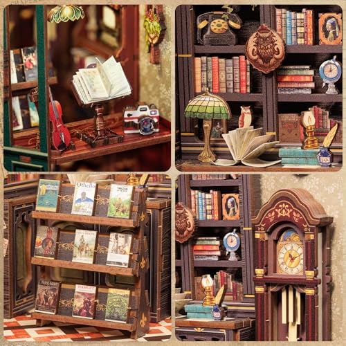 Fsolis طقم زاوية الكتب Fsolis، طقم منزل مصغر DIY، ديكور رفوف الكتب، ألغاز ثلاثية الأبعاد للبالغين، 139 قطعة خشبية، نموذج مكتبة مقاس، هدايا لعشاق الكتب (مكتبة البومة) - Image 5