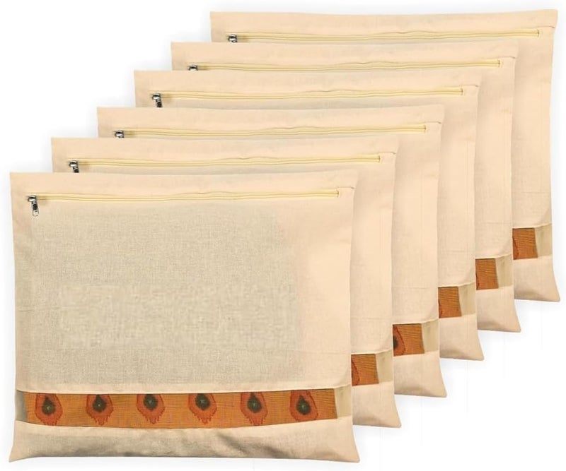 Rexzy ® Cotton Saree Bags/Covers For Storage, Big Size Single (16 X 14 Inches) With Zip Closure For Clothes Bags And Wardrobe Organizer With Transparent Mesh Window, Beige (Pack of 6) - Image 1