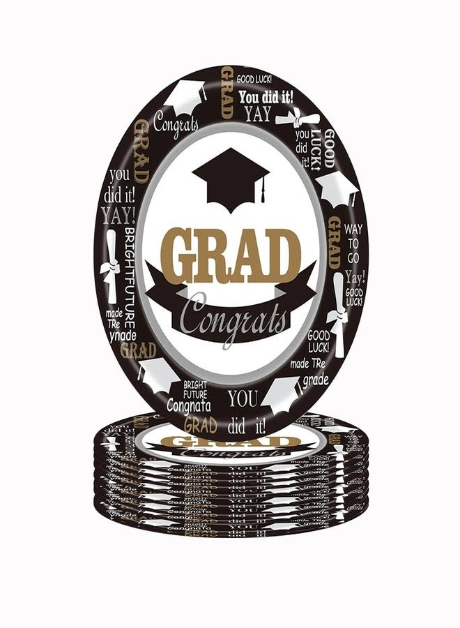 HANSAMU Graduation Paper Plates Congrats Grad Disposable Plates Black White Decorative Tableware for College School Congratulations Graduation Party Supplies Table Decorations(7Inch) - Image 1