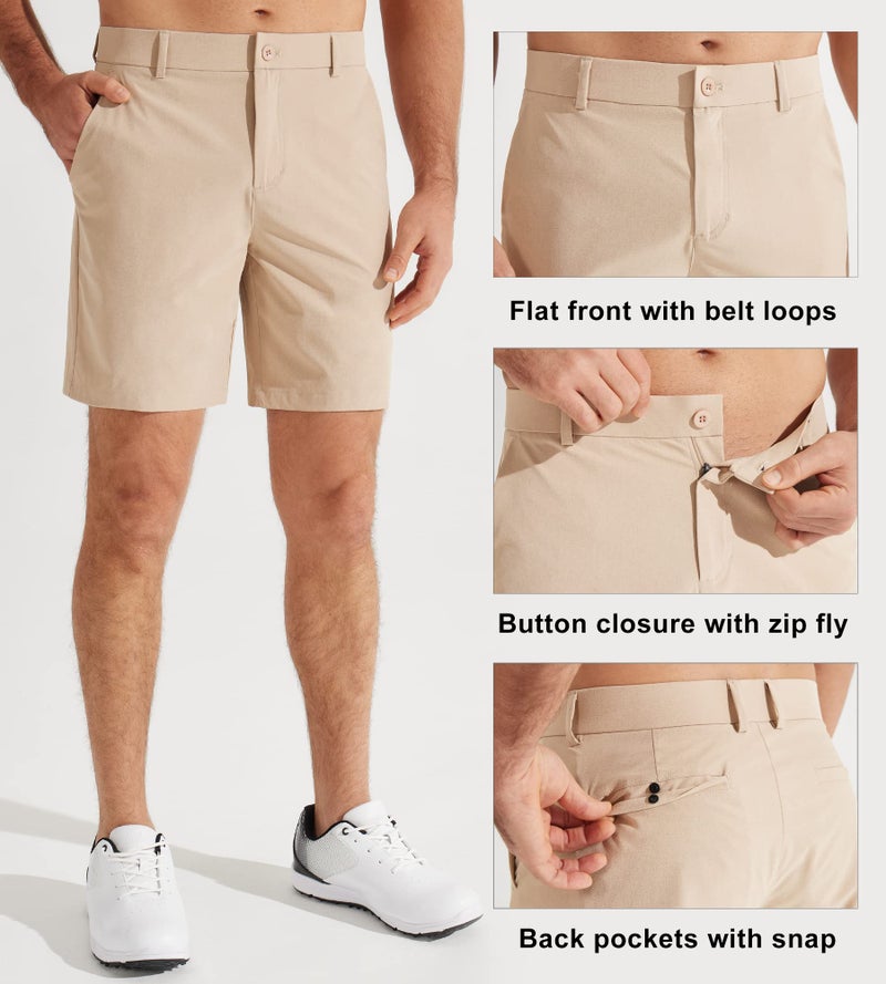 Libin Men's Golf Shorts 7" Work Dress Shorts Casual Flat Front Hybrid Short Lightweight Quick Dry Water Resistant, Khaki, Size 34 - Image 4