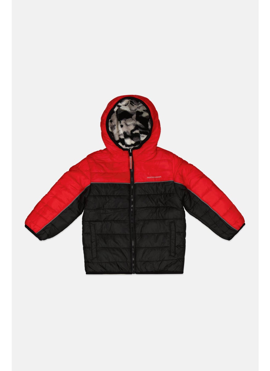 Weatherproof Kids Boy Hooded Reversible Parka Jacket, Red/Black  - Image 1