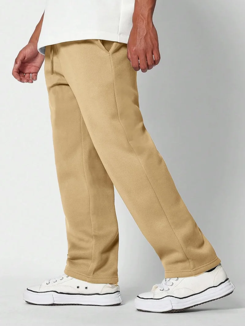 نوبيرو Classic Straight Fit Joggers for Men in Beige