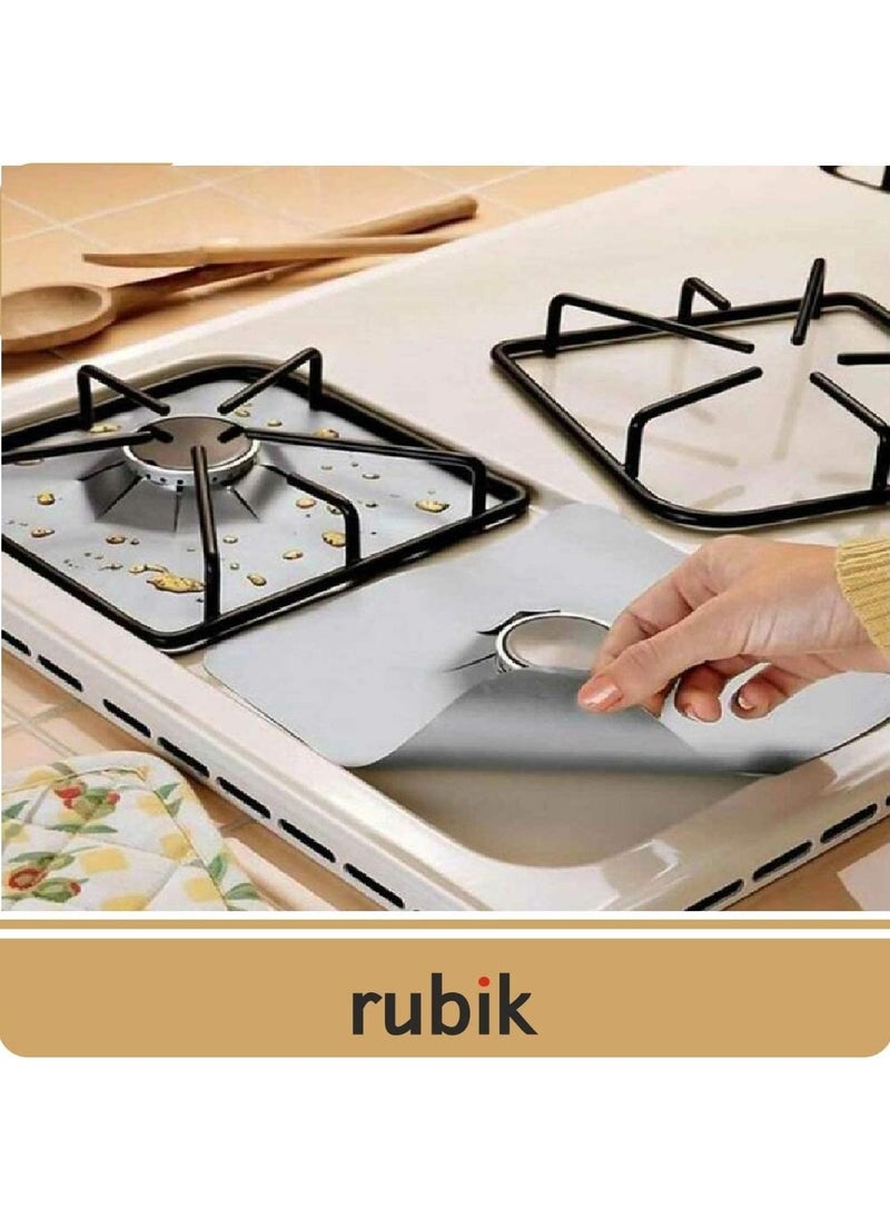 Rubik Gas Stove Burner Covers Non-Stick Gas Range Protectors Reusable Aluminum Foil Cover Liner Mat Pad - Dishwasher Safe Pack of 8pcs  - Image 3