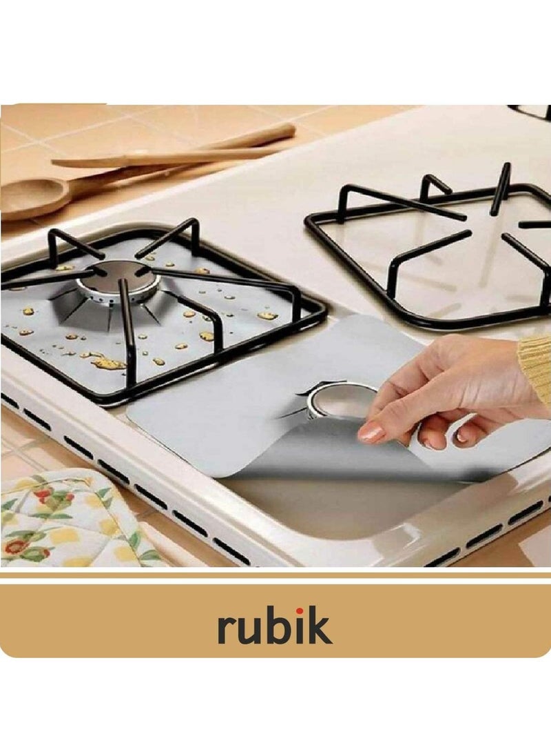 Rubik Gas Stove Burner Covers Non-Stick Gas Range Protectors Reusable Aluminum Foil Cover Liner Mat Pad - Dishwasher Safe Pack of 8pcs  - Image 4
