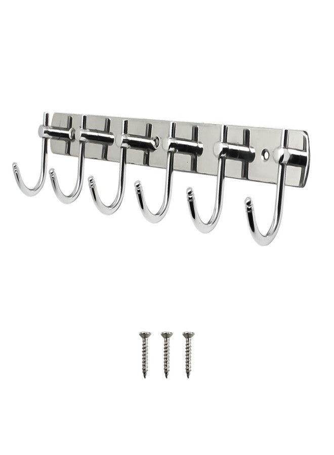 VOLO Stainless Steel 6 Hook Chrome Cloth Hanger, Wall Door Hooks Rail for Hanging Clothes, Bathroom Towel Hook Set, Door Hook for Hanging Clothes, Door Hanger (1 Pcs) - Image 1