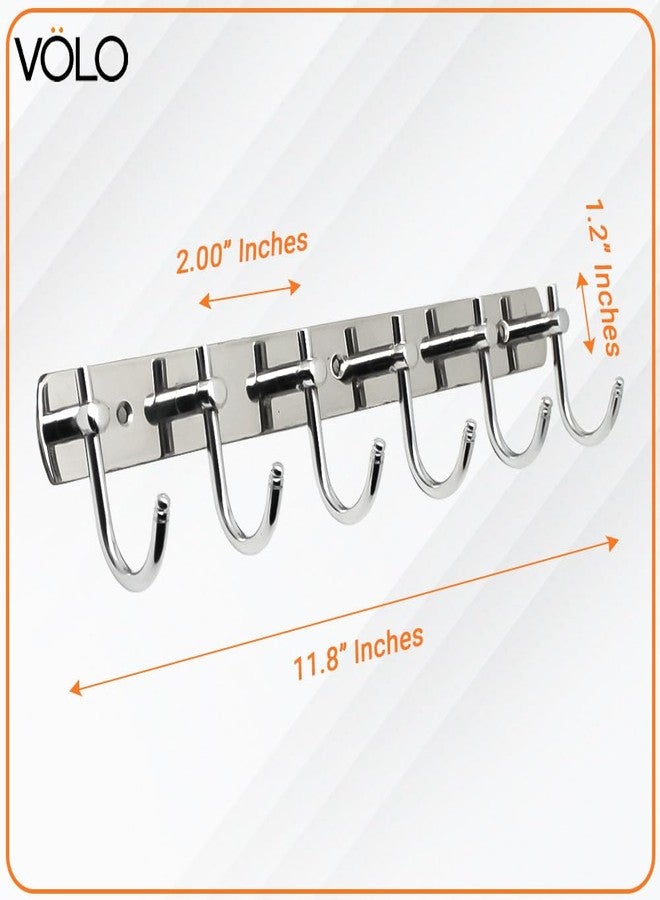 VOLO Stainless Steel 6 Hook Chrome Cloth Hanger, Wall Door Hooks Rail for Hanging Clothes, Bathroom Towel Hook Set, Door Hook for Hanging Clothes, Door Hanger (1 Pcs) - Image 3