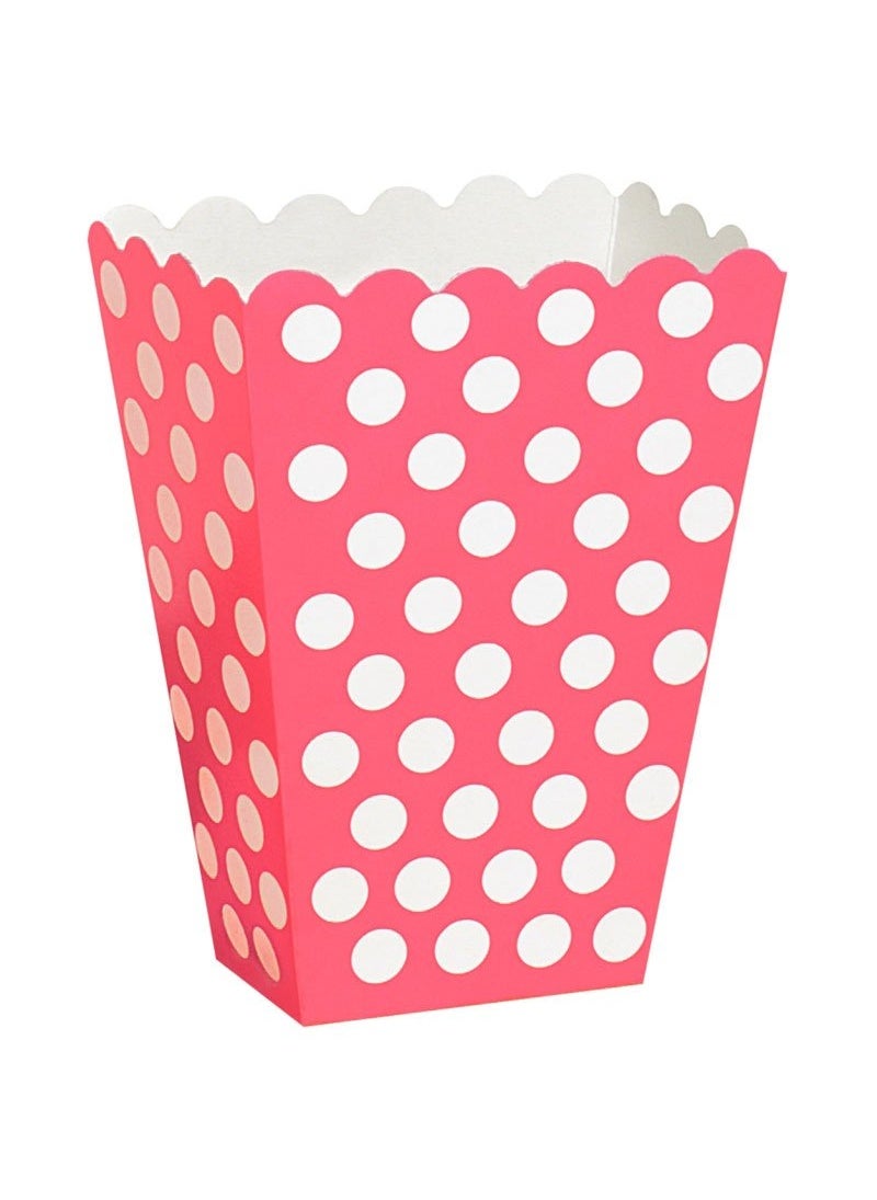 Unique White Polka Dot Popcorn Treat Bags Pink 13.5cm 8-Pack