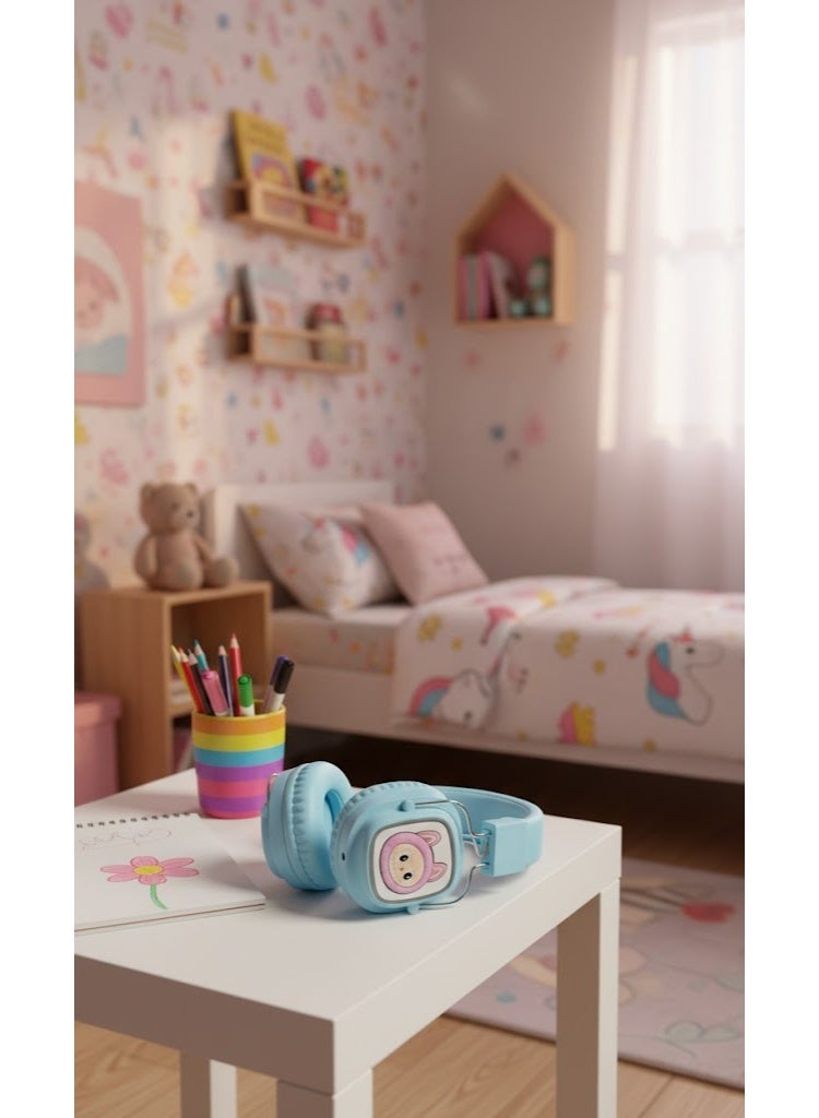 Labubu shaped RGB AH-816G Wireless Headphones: Ergonomic design, noise isolation, high-quality sound, and up to 15 hours of playtime – Baby blue - Image 5