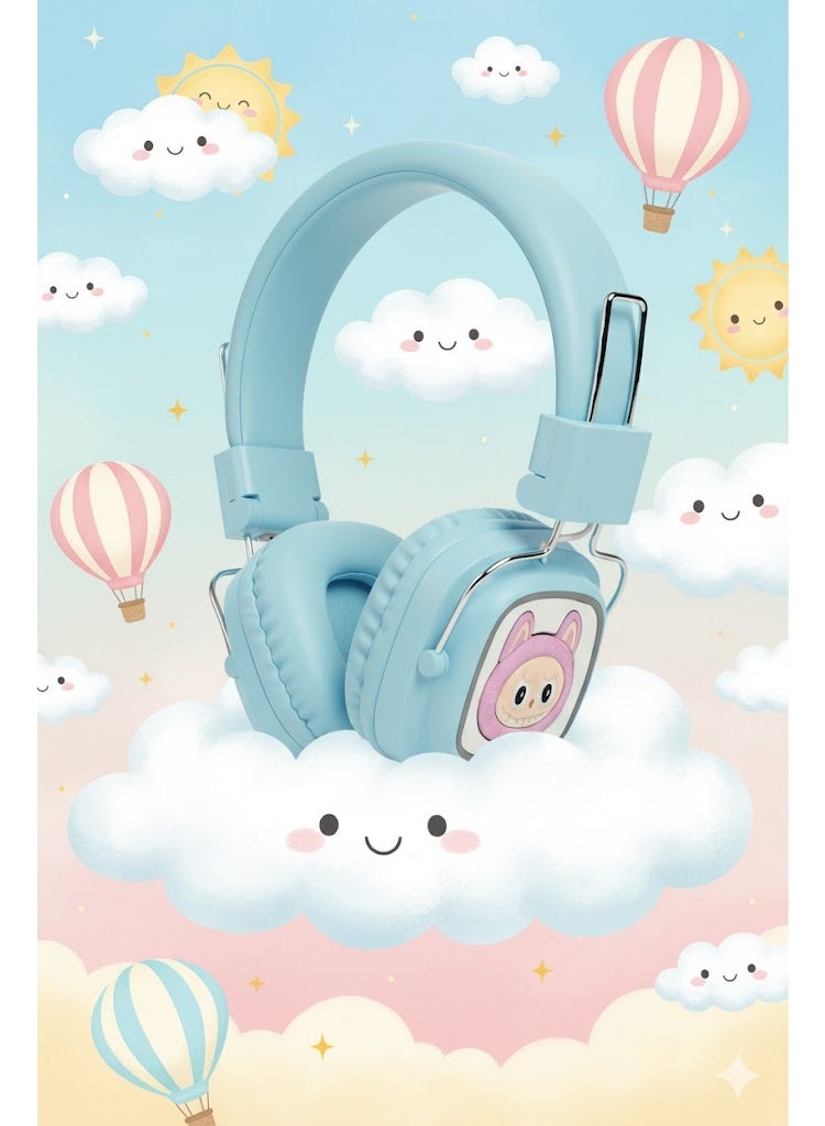 Labubu shaped RGB AH-816G Wireless Headphones: Ergonomic design, noise isolation, high-quality sound, and up to 15 hours of playtime – Baby blue - Image 2