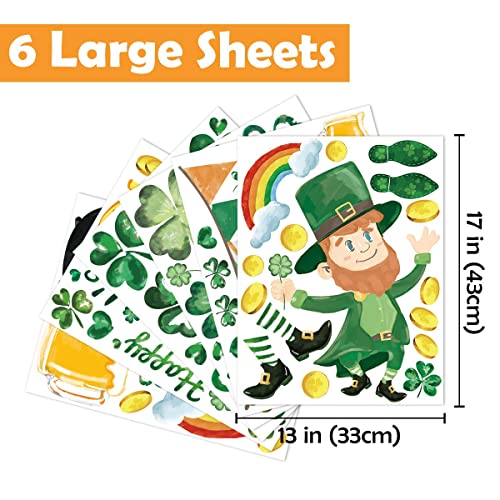 Ivenf St Patricks Day Decorations Window Clings Decor, Large Shamrock Leprechaun Top Hat Gold Coins Window Stickers for Kids School Home Office Saint Patricks Day Party Supplies Gifts, 6 Sheets 105pcs - Image 2