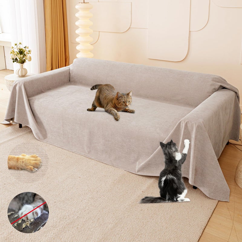 Loiion Cat Scratch Furniture Protector - Anti-Slip  Waterproof Sofa Cover to Keep Cats Off  Pet-Friendly Couch Protectors for 3 Cushion Couch  Khaki Anti-Scratch Couch Cover for Pets and Kids 134""X71"" - Image 1