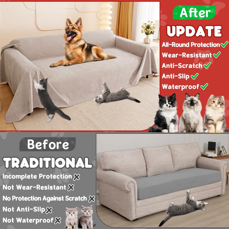 Loiion Cat Scratch Furniture Protector - Anti-Slip  Waterproof Sofa Cover to Keep Cats Off  Pet-Friendly Couch Protectors for 3 Cushion Couch  Khaki Anti-Scratch Couch Cover for Pets and Kids 134""X71"" - Image 3