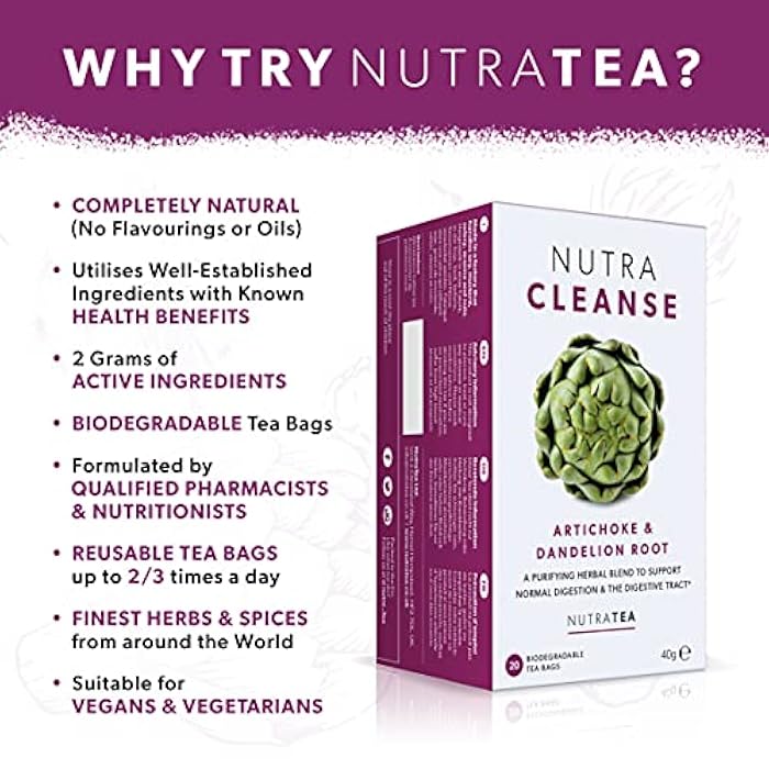Nutra Tea NUTRACLEANSE - Detox Tea | Colon Cleanse Tea | Constipation Teabags - Full Body Detox Cleanse – Includes Dandelion Root & Burdock Root - 20 Individually Wrapped Bags - Herbal Teas (1 Pack) - Image 3