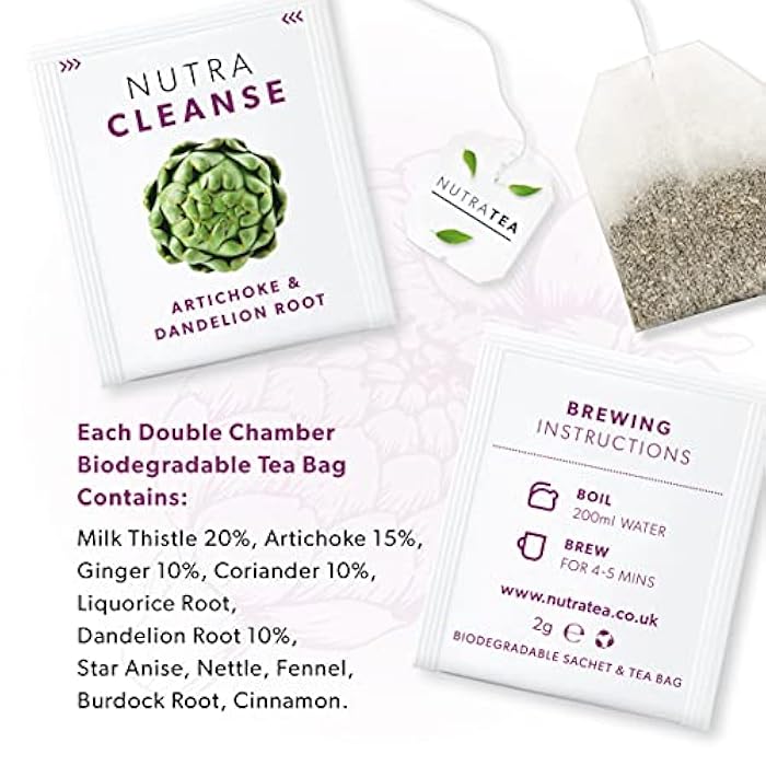 Nutra Tea NUTRACLEANSE - Detox Tea | Colon Cleanse Tea | Constipation Teabags - Full Body Detox Cleanse – Includes Dandelion Root & Burdock Root - 20 Individually Wrapped Bags - Herbal Teas (1 Pack) - Image 4