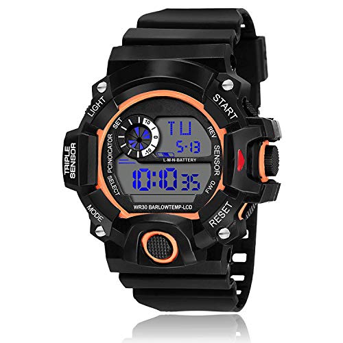 SWADESI STUFF Rubber Digital Orange Dial Kids Watch For Boys & Girls?, Black Band - Image 1