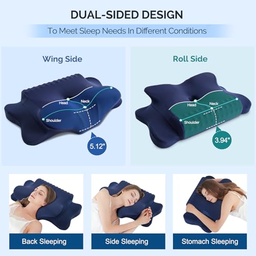 FAIORD Cervical Pillow for Neck Pain Relief - Cooling Ergonomic Dual-Sided Orthopedic Neck Pillow with Ice Silk Pillowcase, Breathable Memory Foam Contour Pillow for Side, Back, Stomach Sleepers - Image 5