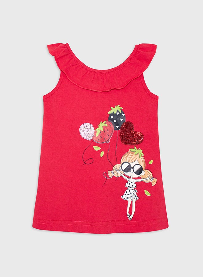 كوكا ملابس أطفال قميص أحمر بلا أكمام للبنات - Image 1