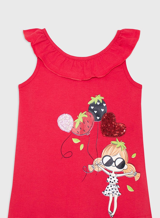 كوكا ملابس أطفال قميص أحمر بلا أكمام للبنات - Image 2