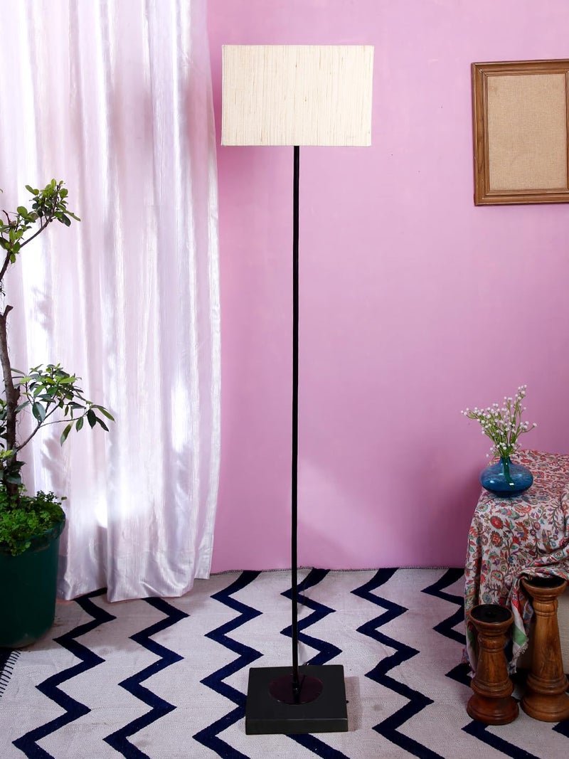 AMDHOME OffWhite Cotton Square Shade Stick Floor Lamp with Wood Square Base - Image 2
