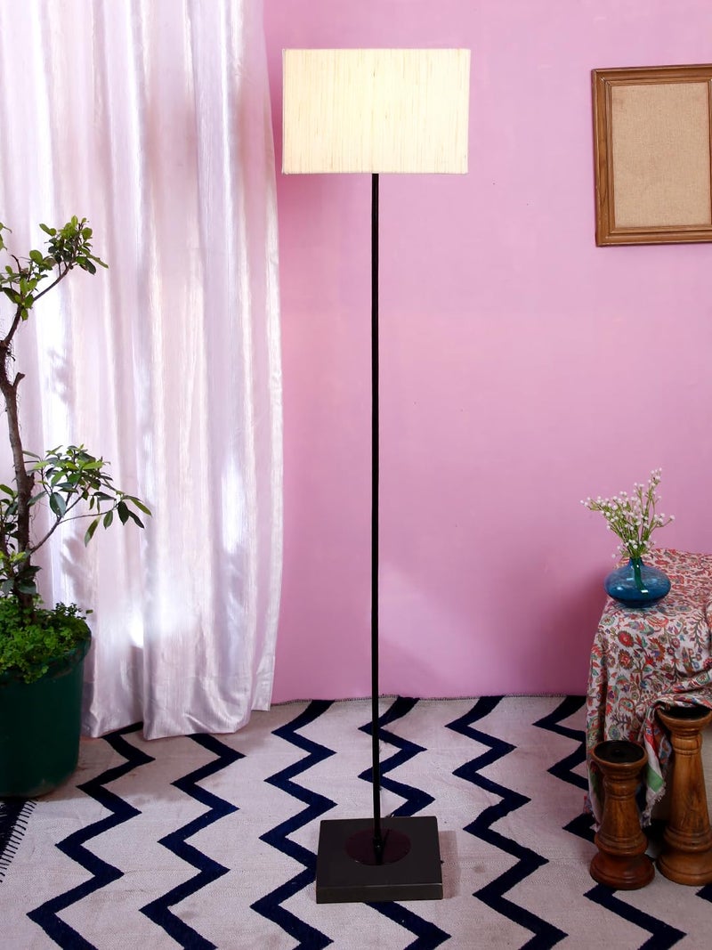 AMDHOME OffWhite Cotton Square Shade Stick Floor Lamp with Wood Square Base - Image 1