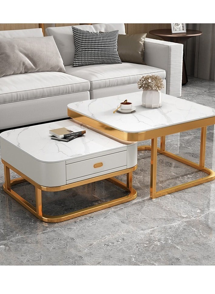 Generic - Coffee Table Set of 2 with Drawer, Modern Nesting Square Glass Coffee Table, Simple Center Tables End Table for Living Room, for Living Room, Bedroom, Balcony - Image 1