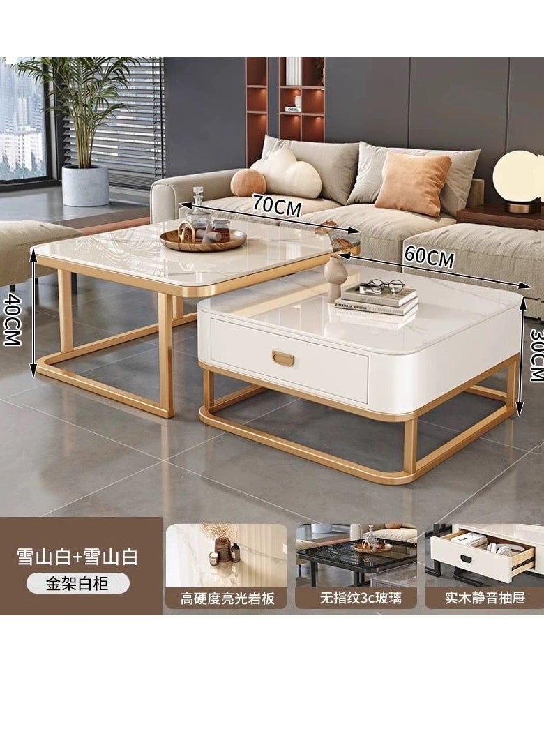 Generic - Coffee Table Set of 2 with Drawer, Modern Nesting Square Glass Coffee Table, Simple Center Tables End Table for Living Room, for Living Room, Bedroom, Balcony - Image 1