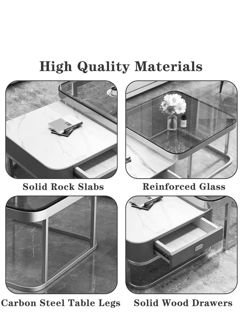 Generic - Coffee Table Set of 2 with Drawer, Modern Nesting Square Glass Coffee Table, Simple Center Tables End Table for Living Room, for Living Room, Bedroom, Balcony - Image 1