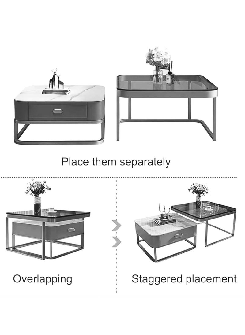 Generic - Coffee Table Set of 2 with Drawer, Modern Nesting Square Glass Coffee Table, Simple Center Tables End Table for Living Room, for Living Room, Bedroom, Balcony - Image 1