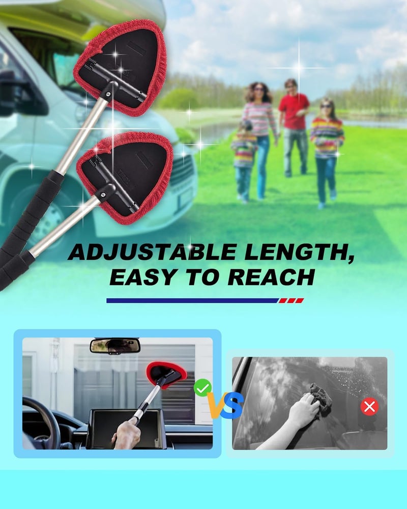 AutoEC Windshield Cleaning Tool, Car Cleaner Tool with Inside Extendable Handle, Window Cleaner Brush Kit Auto Glass Wiper for Windshield with 2 Microfiber Towel Pads Home Windows, Trucks, SUV & RV - Image 5
