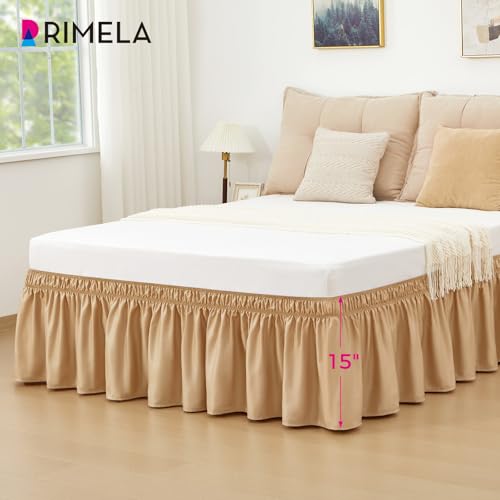 RIMELA Bed Skirt Queen Size Champagne Gold 15 Inch Drop, Wrap Around Elastic Bedskirt, Dust Ruffle for Adjustable Bed Base Soft Durable Fabric Machine Washable Easy to Install Bed Skirts - Image 4