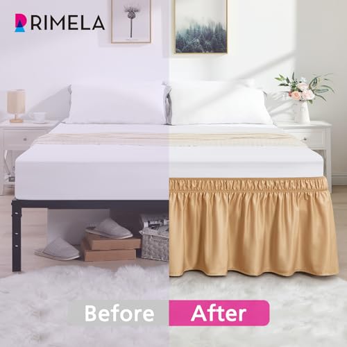 RIMELA Bed Skirt Queen Size Champagne Gold 15 Inch Drop, Wrap Around Elastic Bedskirt, Dust Ruffle for Adjustable Bed Base Soft Durable Fabric Machine Washable Easy to Install Bed Skirts - Image 3