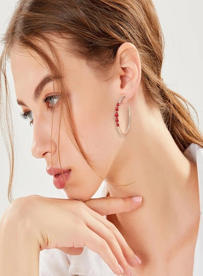 EVEVIC Austrian Crystal Half Hoop Earrings for Women Trendy 14K Rose Gold Plated Large Hoops Earring Jewelry Gift (Red) - Image 5
