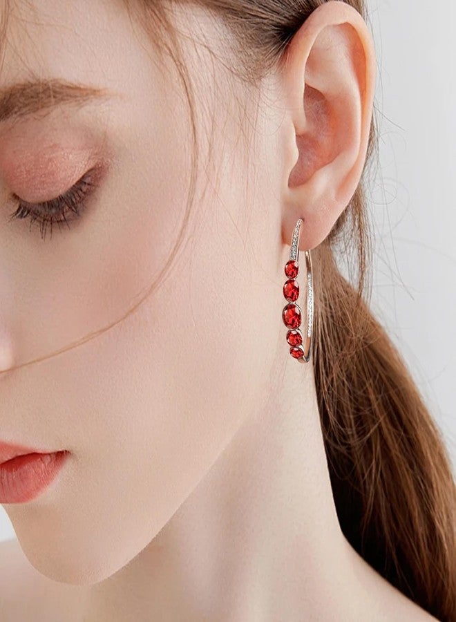 EVEVIC Austrian Crystal Half Hoop Earrings for Women Trendy 14K Rose Gold Plated Large Hoops Earring Jewelry Gift (Red) - Image 2