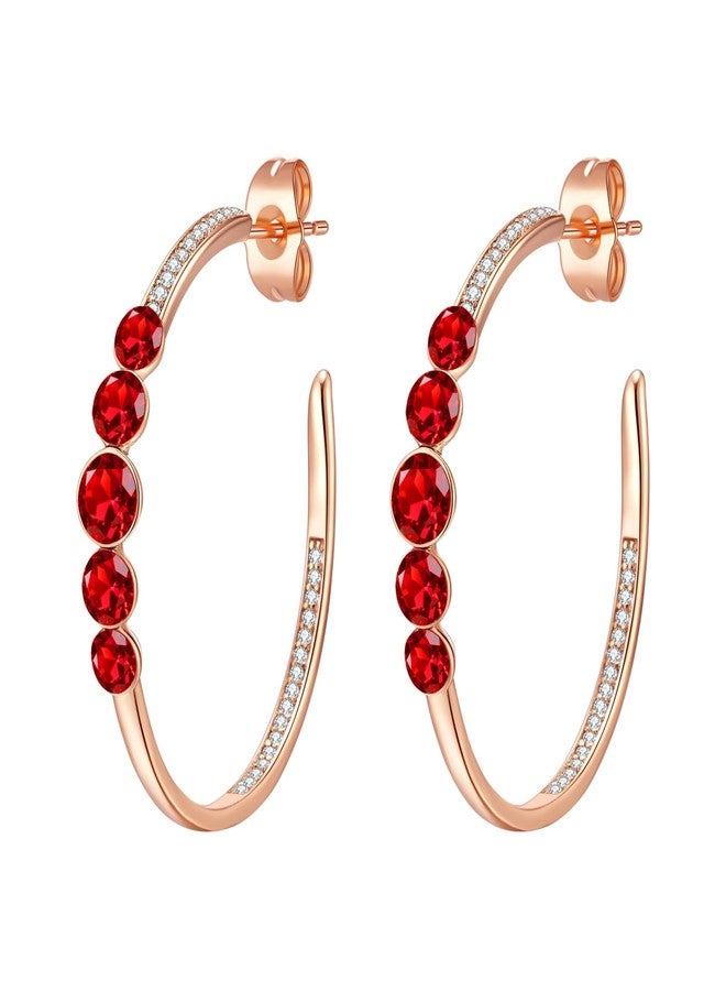 EVEVIC Austrian Crystal Half Hoop Earrings for Women Trendy 14K Rose Gold Plated Large Hoops Earring Jewelry Gift (Red) - Image 1