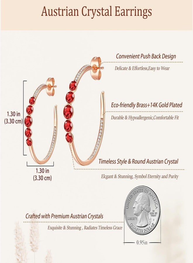 EVEVIC Austrian Crystal Half Hoop Earrings for Women Trendy 14K Rose Gold Plated Large Hoops Earring Jewelry Gift (Red) - Image 4