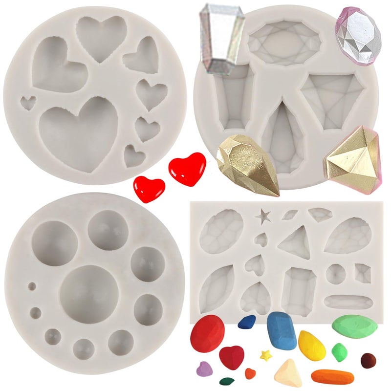 Sijiangmold Mini Gems Silicone Molds Pearl Diamond Brooch Fondant Mold Semi Sphere Ball Chocolate Mold For Cake Decoration Cupcake Topper Candy Polymer Clay Gum Paste Set of 4