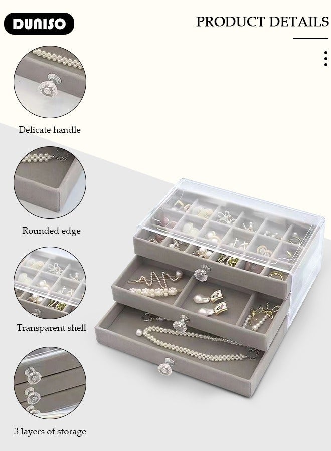 DUNISO Acrylic Jewelry Organizer Box with Tissue Box, 3 Drawers Clear Anti-oxidation Jewelry Boxes for Women, Detachable Velvet Jewelry Display Case for Earring, Bangle, Bracelet, Necklace and Rings Holde - Image 2