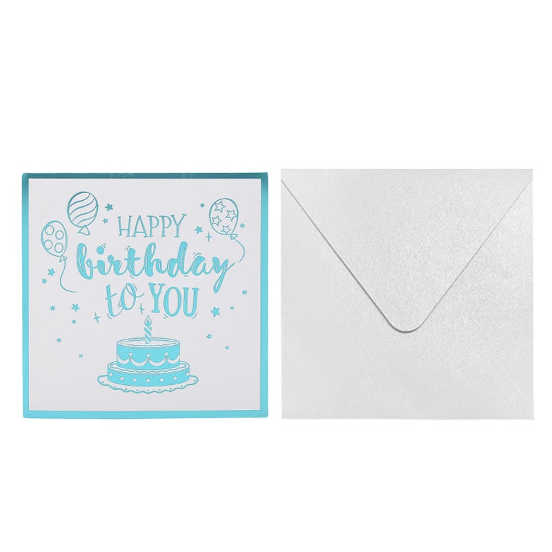 Birthday Card Cake Fireworks Stars Balloons 3D Birthday Greeting Card with Light Music Envelope for DIY Present Blue Green - Image 1