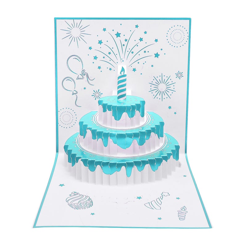 Birthday Card Cake Fireworks Stars Balloons 3D Birthday Greeting Card with Light Music Envelope for DIY Present Blue Green - Image 4