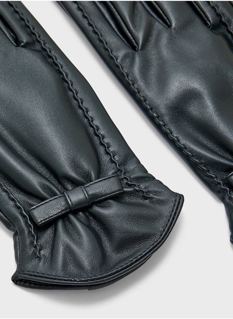 Ginger Faux Leather Bow Detail Winter Glove  - Image 3