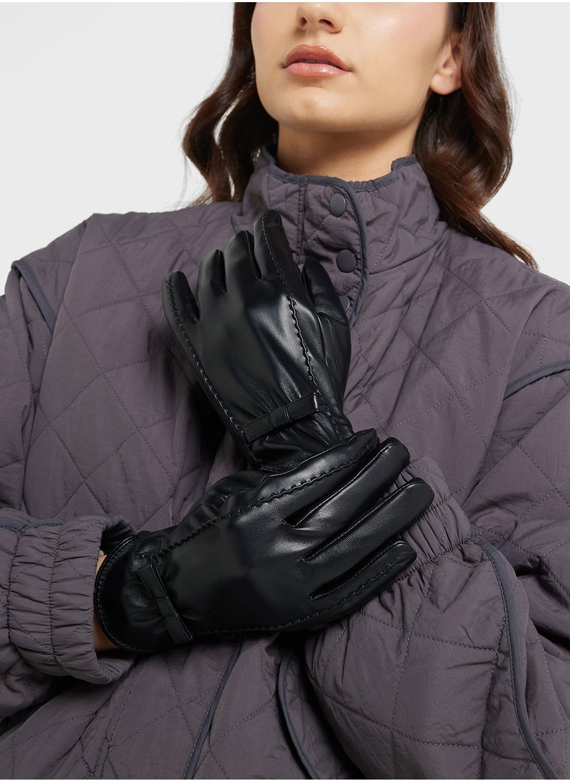 Ginger Faux Leather Bow Detail Winter Glove  - Image 4