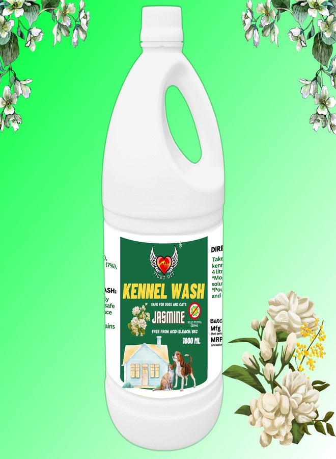 TICKZ OFF منظف أرضيات TICKZ OFF Kennel Wash - يزيل روائح الحيوانات الأليفة ويطهر - آمن للحيوانات الأليفة والأطفال - تركيبة غير سامة وصديقة للحيوانات الأليفة للمنزل والمكتب وأماكن إيواء الكلاب (ياسمين، 1000 مل) - Image 1