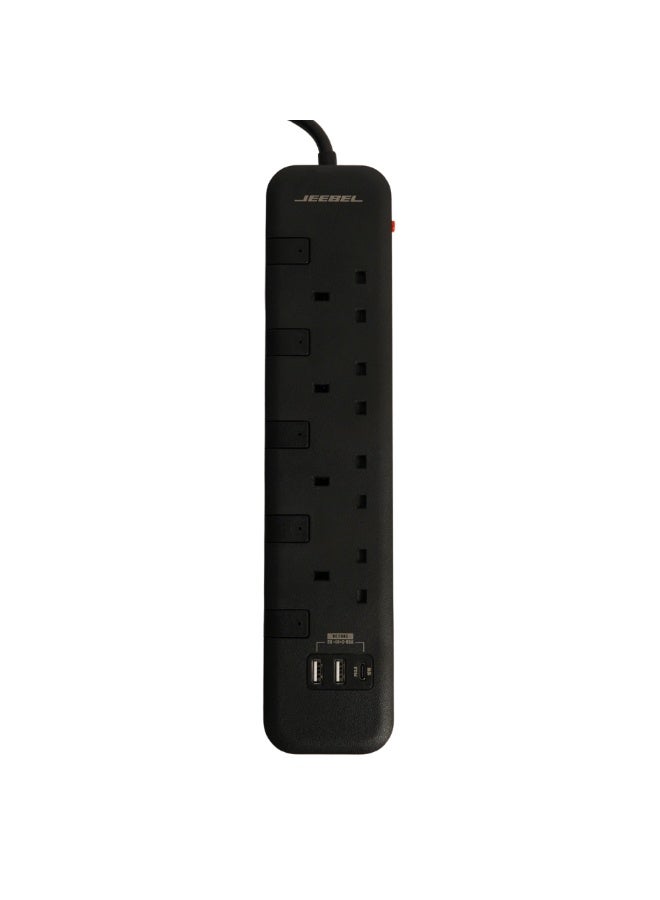 Jeebel SASO-certified power extension with high operating capacity of 2990W, four independent UK outlets with USB and Type-C ports, advanced safety system with overload protection, 3-meter cable - Image 1