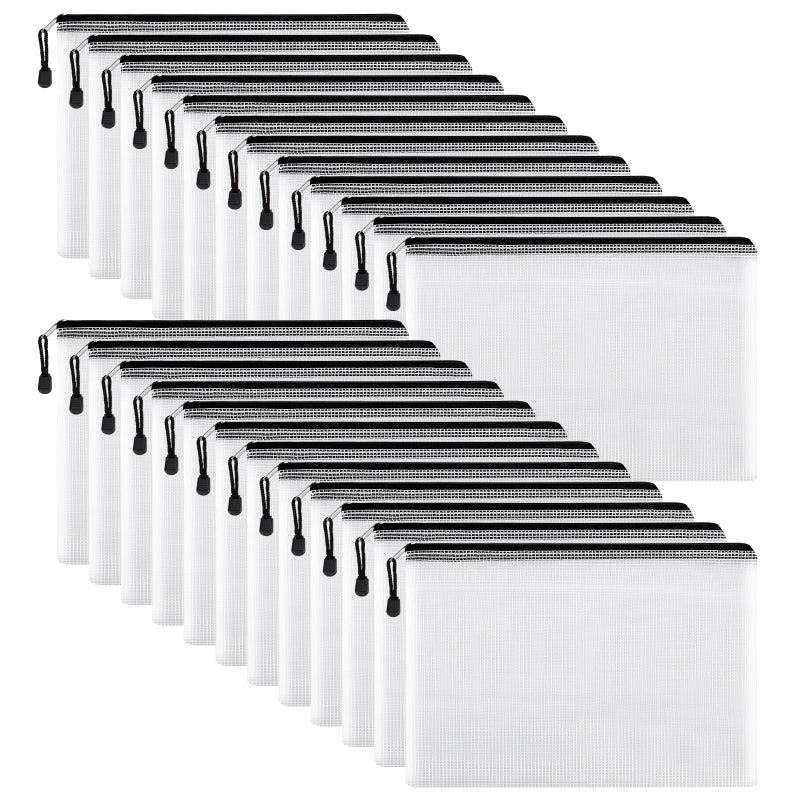 EOOUT 24pcs Mesh Zipper Pouch Bags, Plastic Zipper Bag for Organizing 13.5x9.5 Inches for Both Letter Size, A4 Size, for Office Supplies - Image 1