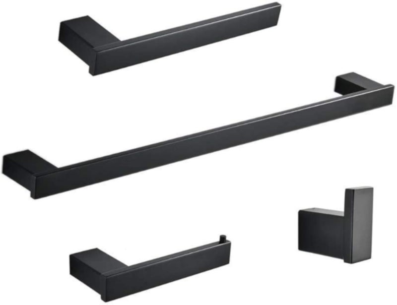 4-Piece Bathroom Accessory Set, Towel Bar, Toilet Paper Holder, Towel Rack,Robe Hook Included-304 Stainless Steel Black Painted Wall Mount