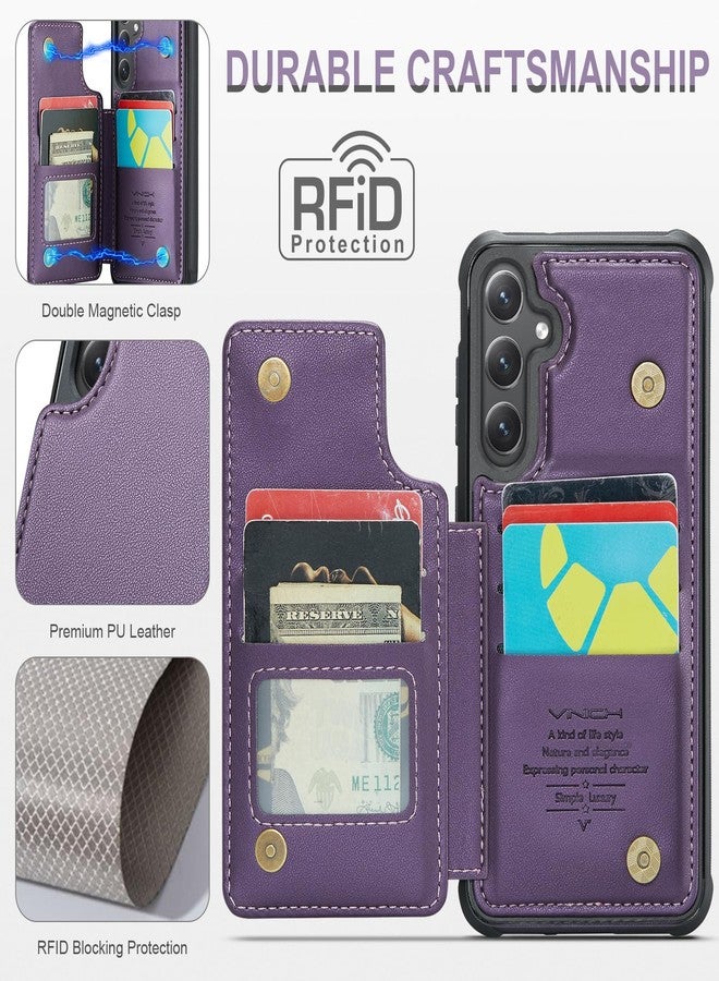 Vinich for Samsung Galaxy S25 Plus Wallet Case with Card Holder, RFID Blocking Credit Slots Kickstand Shockproof Phone Cover for Women Men, Purple - Image 2