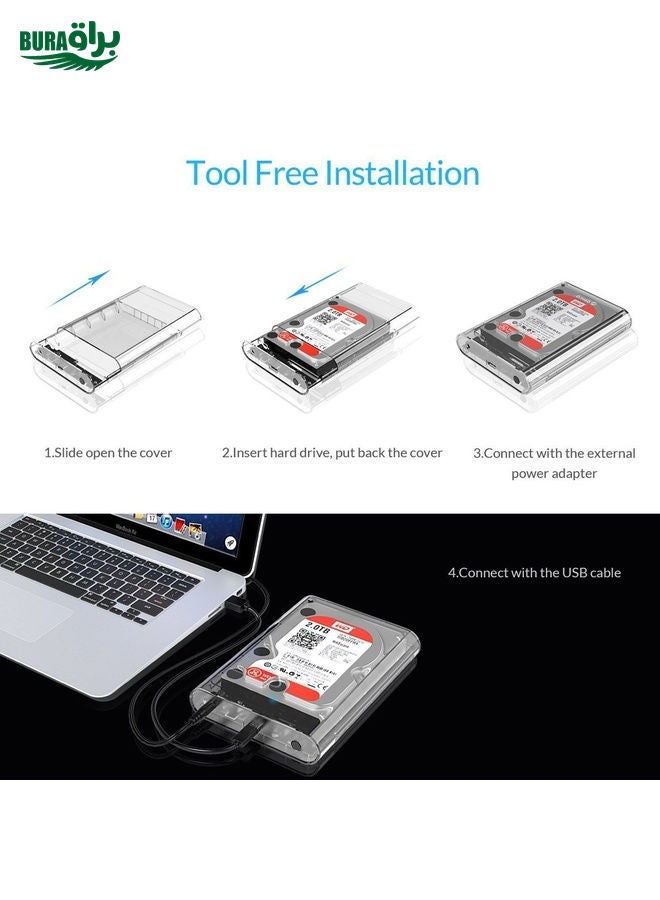 BURAQ ORICO 3139C3 3.5 inch SATA HDD USB 3.1 Type-C External Hard Drive Enclosure Storage Case(Transparent) - Image 5