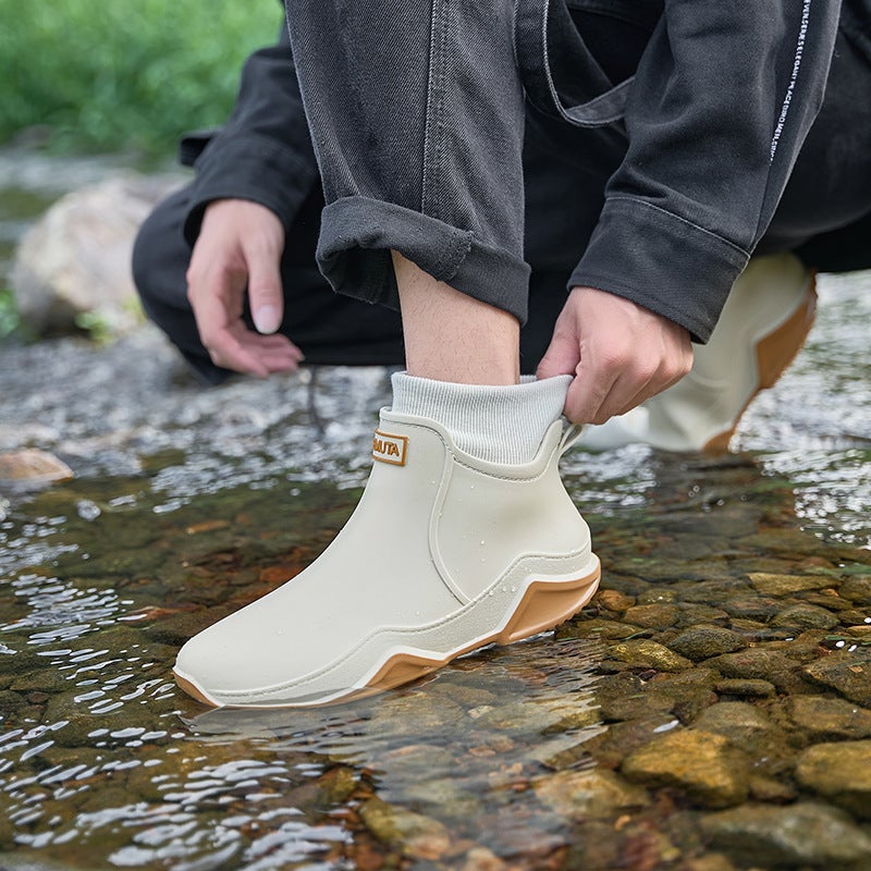 Winter Fixed Velvet Rain Boots For Men, Fashionable Waterproof And Cotton All-In-One Water Shoes, Soft-Soled Comfortable Fishing Shoes - Image 5