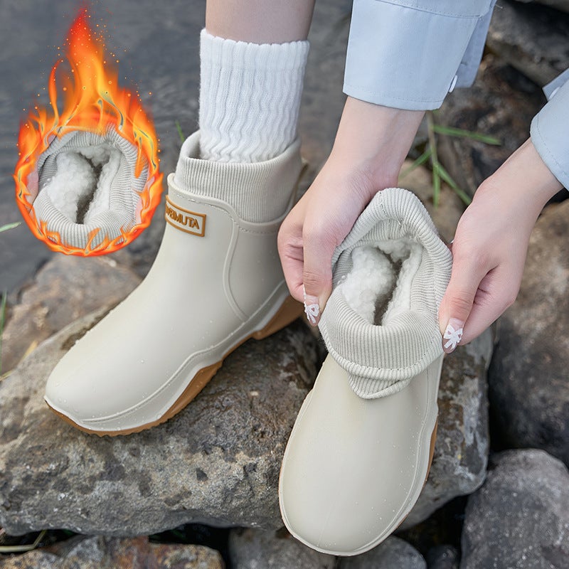 Winter Fixed Velvet Rain Boots For Men, Fashionable Waterproof And Cotton All-In-One Water Shoes, Soft-Soled Comfortable Fishing Shoes - Image 3